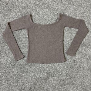 Zara Blouse Womens Medium Brown Scoop Neck Long Sleeve Slim Fit Basic Top